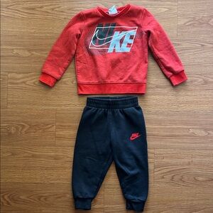 Nike Kids Red Sweatshirt and Black Joggers Set